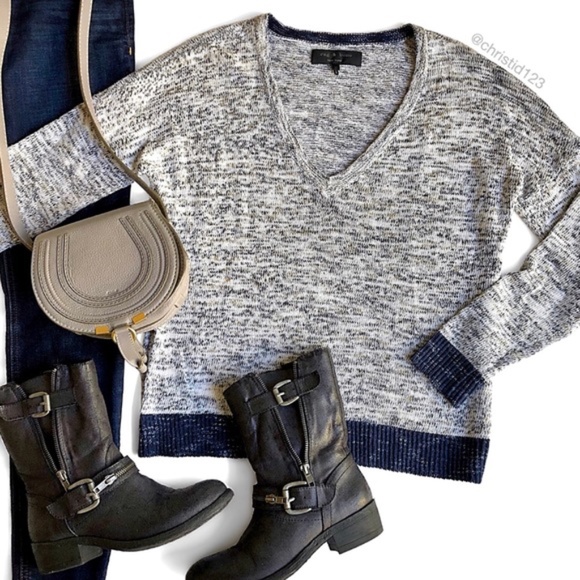 RAG & BONE Dionne Cotton Blend Marled V-Neck Sweater Size XS - Picture 6 of 6